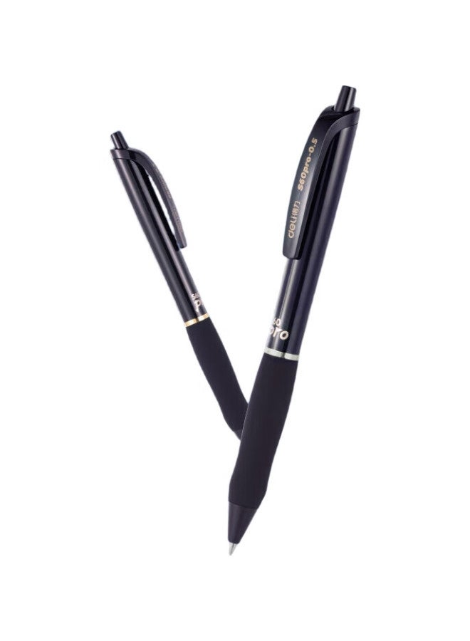 Deli S60 Upgraded Black And Gold Edition, Large Capacity Curved Retractable Gel Pen, Office Pen, 0.5Mm Bullet Tip, Black, 10 Pens/Box, S60Pro-10 - Image 2