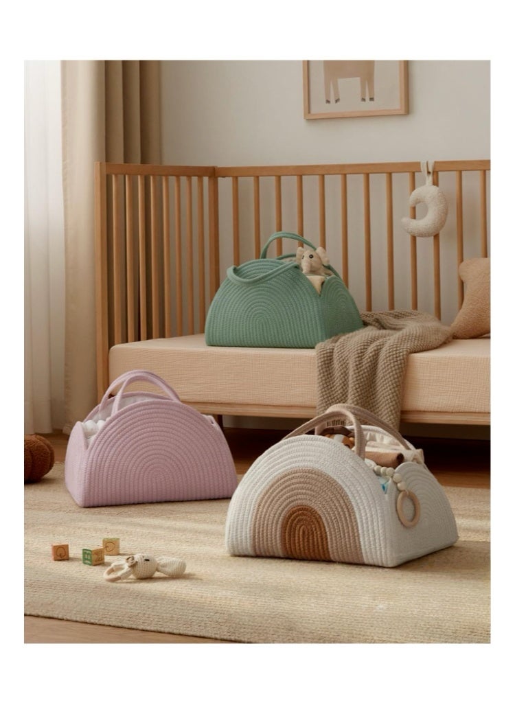 Newborn Diaper Caddy Organizer - Handwoven Cotton Rope Diaper Basket for Baby Nursery, Large Capacity Storage Bin for Diapers, Wipes & Baby Essentials, Foldable Nursery Organizer 32*20*22CM (Natural White) - Image 2