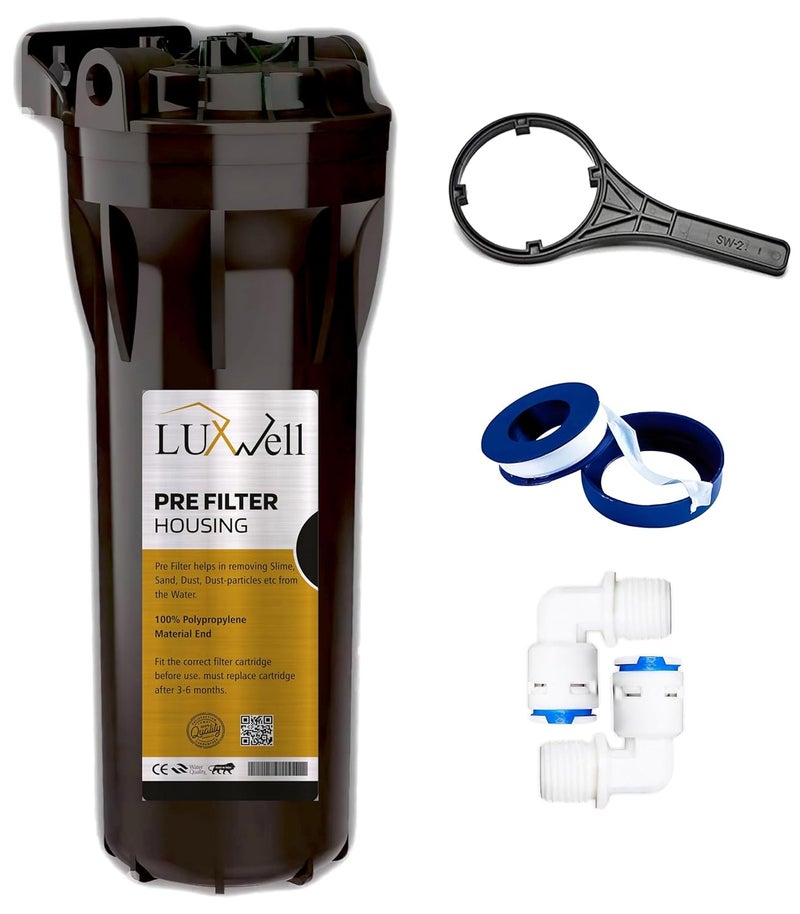 LUXWELL Pre Filter Housing KitBowl Complete Kit for Water Purifier and ROUVUF Leak Free Housing Free 2 Elbow and Spanner Key Teflon Tape Compatible With All Brand RO and Water Purifiers - Image 1