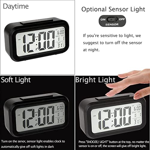 OMKARZONE OMKARZONE Premium Smart Digital Alarm Table Clock Battery Operated with Calendar Automatic Sensor Date Temperature Multifunctional Alarm Clock Black  - Image 4
