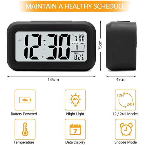 OMKARZONE OMKARZONE Premium Smart Digital Alarm Table Clock Battery Operated with Calendar Automatic Sensor Date Temperature Multifunctional Alarm Clock Black  - Image 5