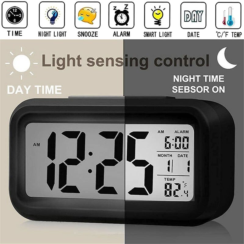 OMKARZONE OMKARZONE Premium Smart Digital Alarm Table Clock Battery Operated with Calendar Automatic Sensor Date Temperature Multifunctional Alarm Clock Black  - Image 2