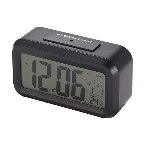 OMKARZONE OMKARZONE Premium Smart Digital Alarm Table Clock Battery Operated with Calendar Automatic Sensor Date Temperature Multifunctional Alarm Clock Black  - Image 3