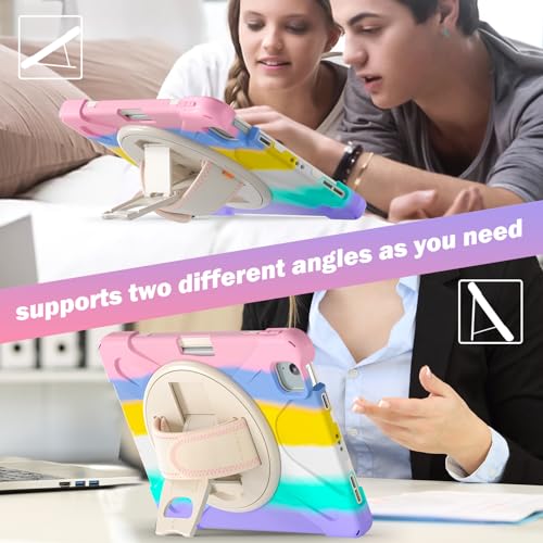 ProElite Rugged 3 Layer Armor case for iPad Air 11 M4/M3/M2 2026/2025/2024/iPad Air 5th/4th Gen 10.9/iPad Pro 11 4th/3rd Gen with Pencil Holder, Hand Grip and Rotating Kickstand, Rainbow Pink - Image 5