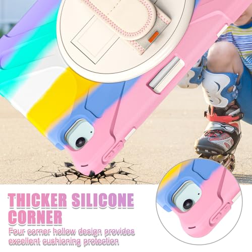 ProElite Rugged 3 Layer Armor case for iPad Air 11 M4/M3/M2 2026/2025/2024/iPad Air 5th/4th Gen 10.9/iPad Pro 11 4th/3rd Gen with Pencil Holder, Hand Grip and Rotating Kickstand, Rainbow Pink - Image 4