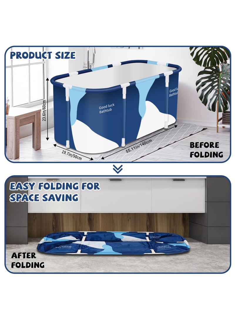 زيريفام حوض استحمام محمول للبالغين، حوض استحمام كبير قابل للطي بطول 140 سم للبالغين، حوض استحمام مستقل للعائلة  حوض سبا قابل للطي، مثالي للاستحمام بالماء الساخن أو البارد - Image 2