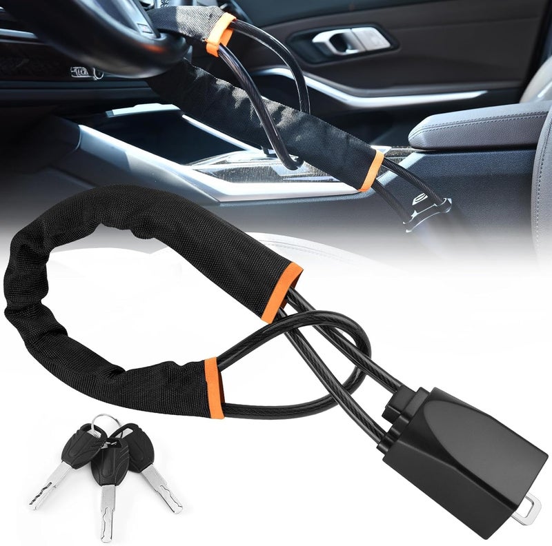 Autobizarre Anti-Theft Heavy Duty Car Security Adjustable Car Steering Wheel Lock with Seat Belt Lock Universal for All Cars (Orange Black) - Image 1