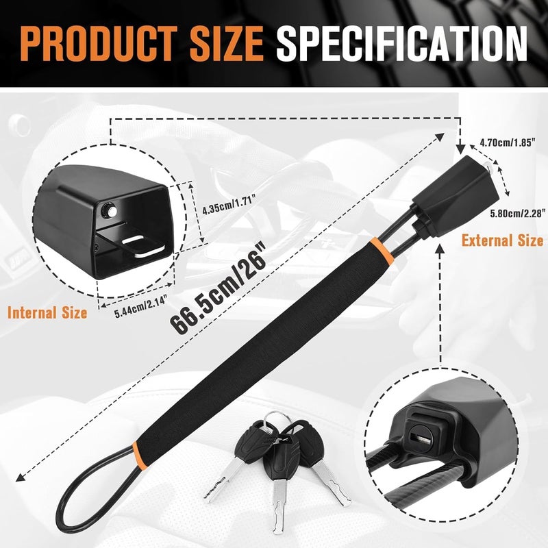 Autobizarre Anti-Theft Heavy Duty Car Security Adjustable Car Steering Wheel Lock with Seat Belt Lock Universal for All Cars (Orange Black) - Image 4