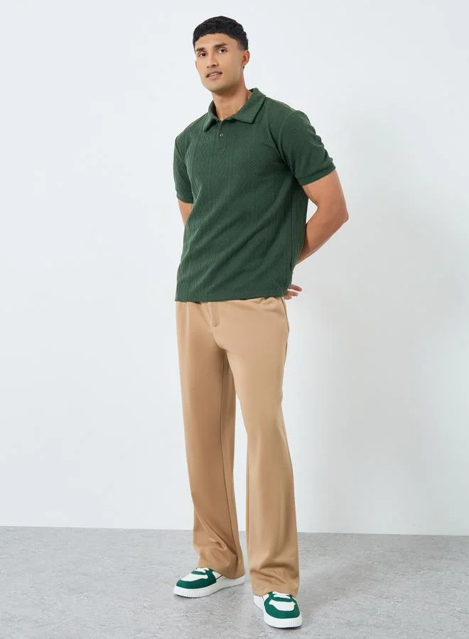 Styli Styli Men Olive Textured Cable Knit Relaxed Polo