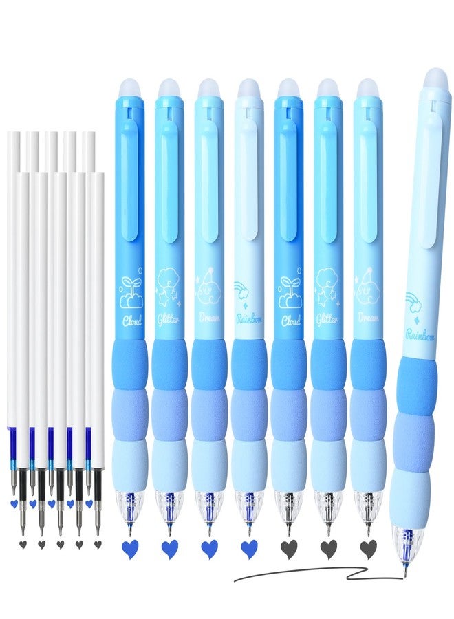 Temiary 18Pcs Aesthetic Retractable Erasable Gel Pens, Make Mistakes Disappear, 8 Pens & 10 Refills, Cartoon Smooth Writing Pen, 0.5 mm Black & Blue Ink Pen, Office School Supplies. (Blue Theme） - Image 1