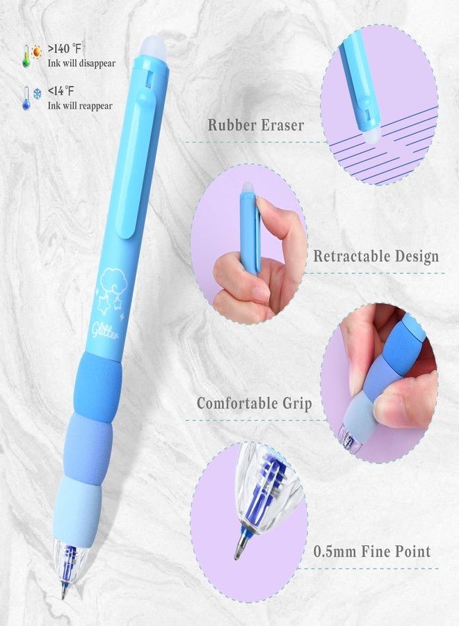 Temiary 18Pcs Aesthetic Retractable Erasable Gel Pens, Make Mistakes Disappear, 8 Pens & 10 Refills, Cartoon Smooth Writing Pen, 0.5 mm Black & Blue Ink Pen, Office School Supplies. (Blue Theme） - Image 3
