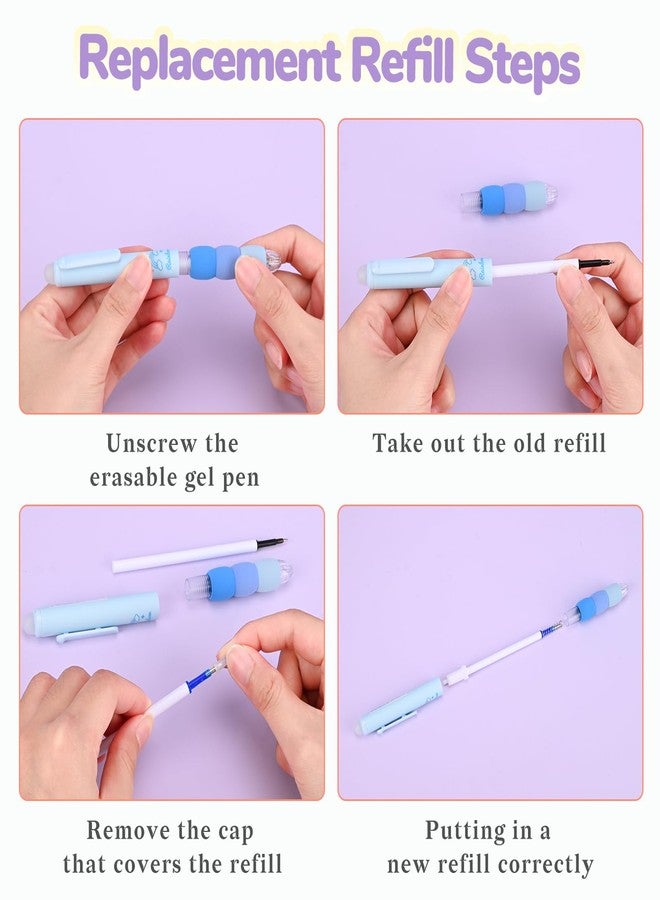 Temiary 18Pcs Aesthetic Retractable Erasable Gel Pens, Make Mistakes Disappear, 8 Pens & 10 Refills, Cartoon Smooth Writing Pen, 0.5 mm Black & Blue Ink Pen, Office School Supplies. (Blue Theme） - Image 5