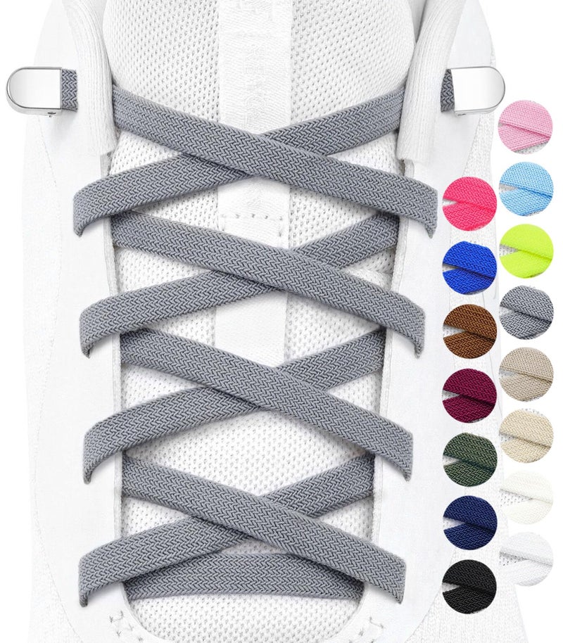 Stepace 2 Pairs Elastic No Tie Shoe Laces for Kids and Adults Sneakers, Stretch Flat Tieless Shoestrings Gray 120 - Image 1
