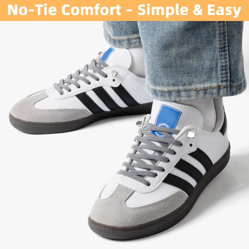 Stepace 2 Pairs Elastic No Tie Shoe Laces for Kids and Adults Sneakers, Stretch Flat Tieless Shoestrings Gray 120 - Image 2