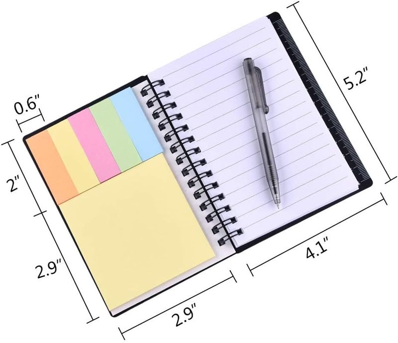 Excefore 4 Pcs Spiral Notebook Steno Pocket Notepad with Pen in Holder and Sticky Notes, Page Marker Index Tabs Flags Making Plans Writing Memos Office School Supplies (Black, Blue, Red, Green) - Image 3