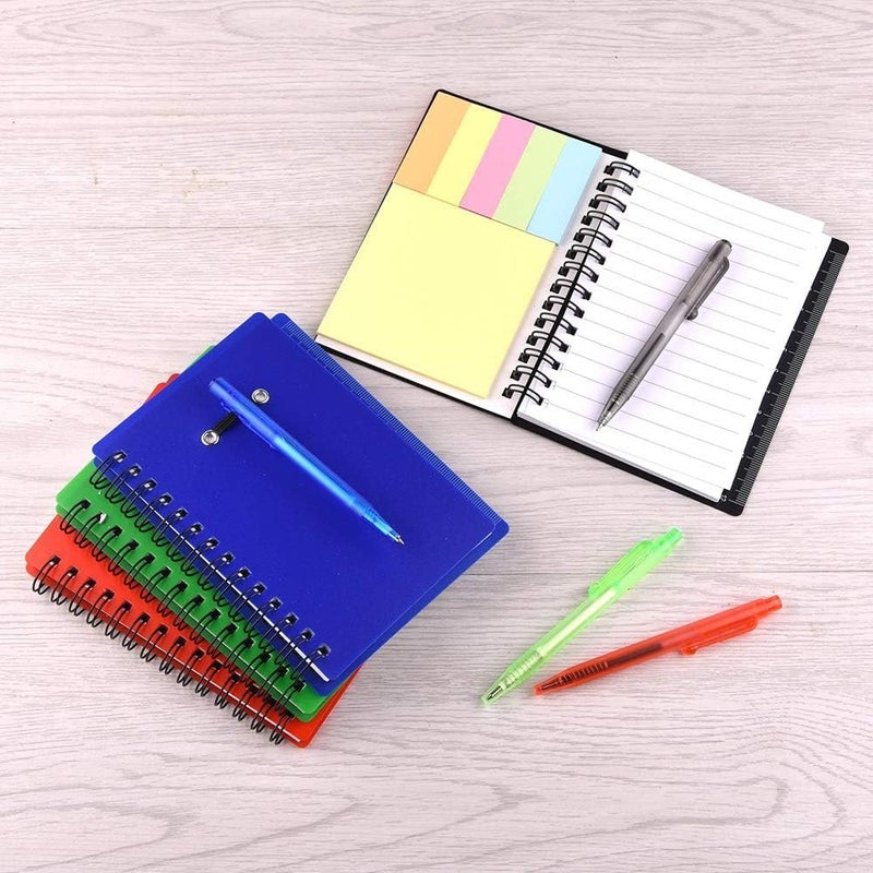 Excefore 4 Pcs Spiral Notebook Steno Pocket Notepad with Pen in Holder and Sticky Notes, Page Marker Index Tabs Flags Making Plans Writing Memos Office School Supplies (Black, Blue, Red, Green) - Image 2