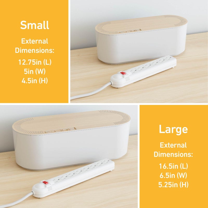 D-Line Cable Management Box, Power Strip Holder, Floor Outlet Hiders, Desk Cord Organizer, Cover TV Wires, Wire Storage, Extension Hider, Office Concealer for Cords - Small, Wood-Effect Lid - Image 4