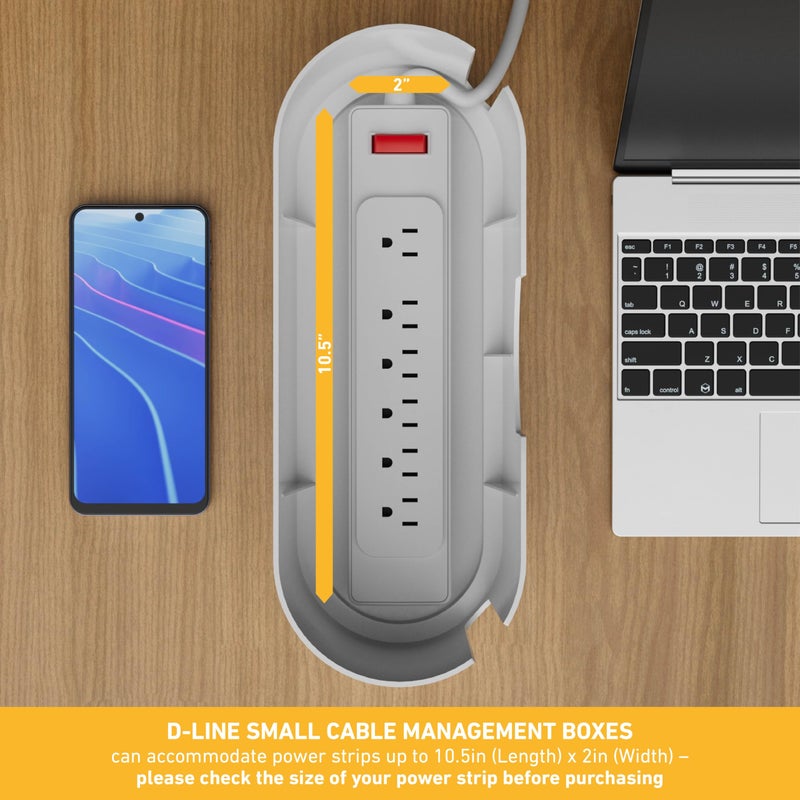 D-Line Cable Management Box, Power Strip Holder, Floor Outlet Hiders, Desk Cord Organizer, Cover TV Wires, Wire Storage, Extension Hider, Office Concealer for Cords - Small, Wood-Effect Lid - Image 3