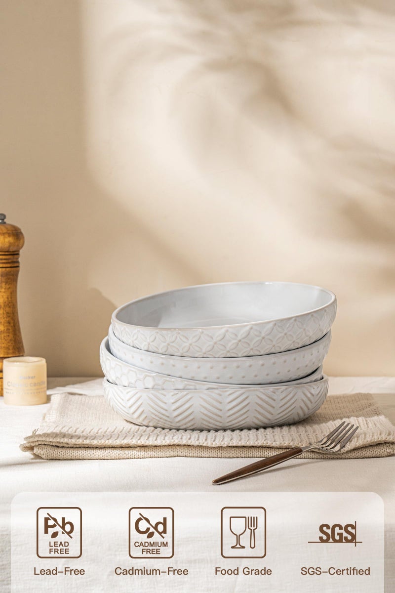 FOBENTA Embossed Ceramic Pasta Bowls, 42 oz Bowl Plates Set,9-Inch Large Serving Bowls Set of 4, Perfect for Pasta, Salad, Fruit, Sturdy&Stackable, Microwave & Dishwasher Safe - Image 3