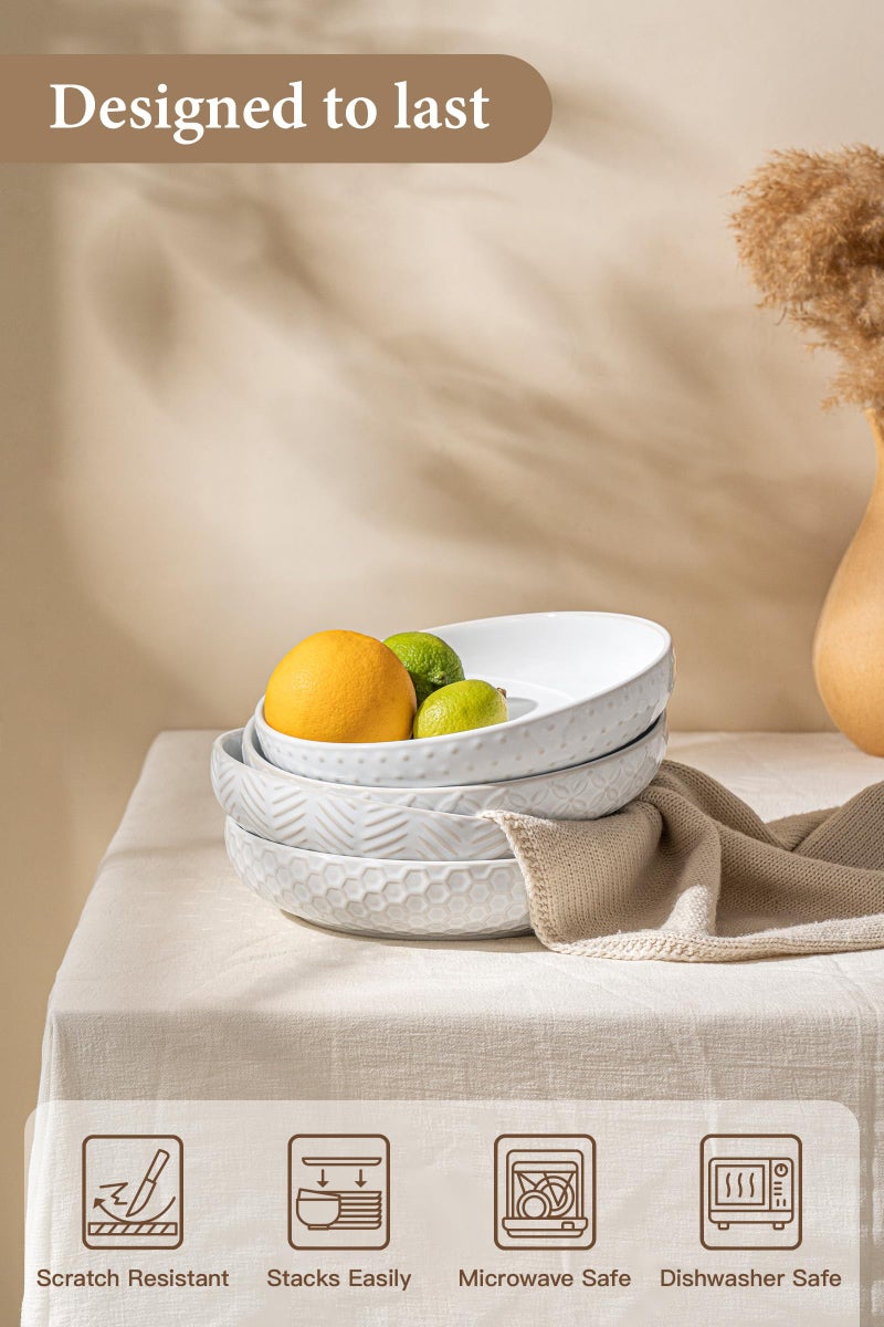FOBENTA Embossed Ceramic Pasta Bowls, 42 oz Bowl Plates Set,9-Inch Large Serving Bowls Set of 4, Perfect for Pasta, Salad, Fruit, Sturdy&Stackable, Microwave & Dishwasher Safe - Image 5