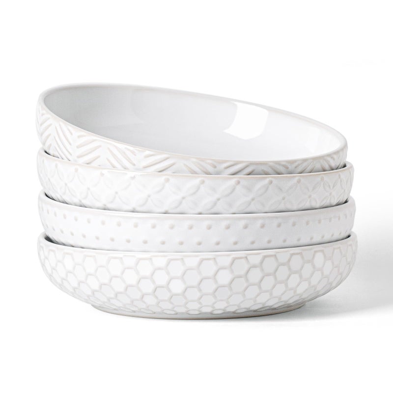 FOBENTA Embossed Ceramic Pasta Bowls, 42 oz Bowl Plates Set,9-Inch Large Serving Bowls Set of 4, Perfect for Pasta, Salad, Fruit, Sturdy&Stackable, Microwave & Dishwasher Safe - Image 1