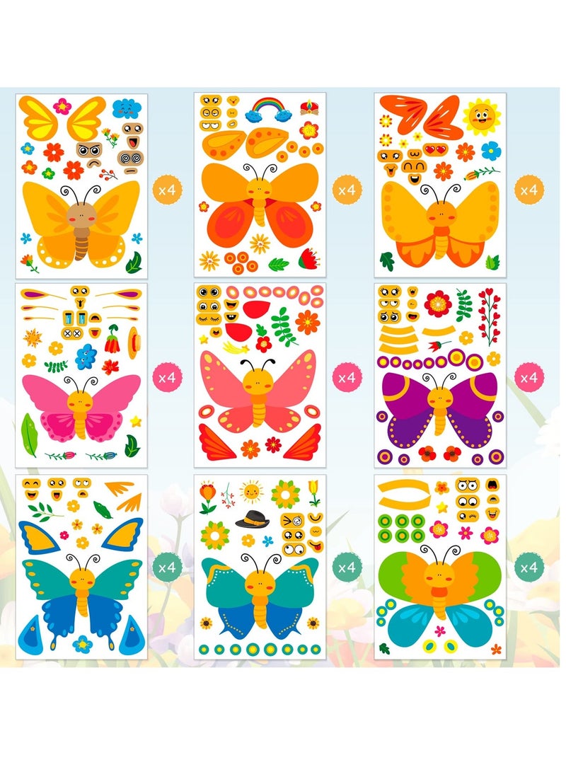 27Pcs Butterfly Make Your Own Stickers 9 Styles Mix x 3Pcs Match Butterfly Decals DIY Butterfly Craft Kits Fun and Creative Butterfly Craft Activity for Kids for Gift Party Favors School