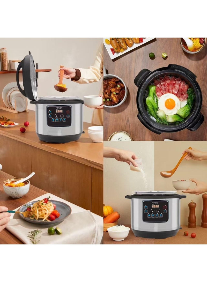 Wtrtr 9 Liters 1350W stainless steel electric pressure cooker, Slow, Rice Cooker, Yogurt, Cake Maker,Steamer and Warmer, Silver.perfect for larger families. WTR-9003 (9L) - Image 3