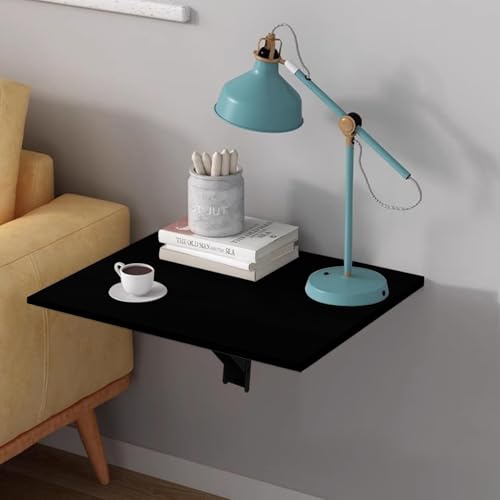 QARA Wooden Finish Wall Mounted Coffee and Tea Table, Drop-Leaf Folding Bed Side Table and Study, Mini Laptop Table for Home, Living Room, Folding Bedside Table (Black) - Image 1