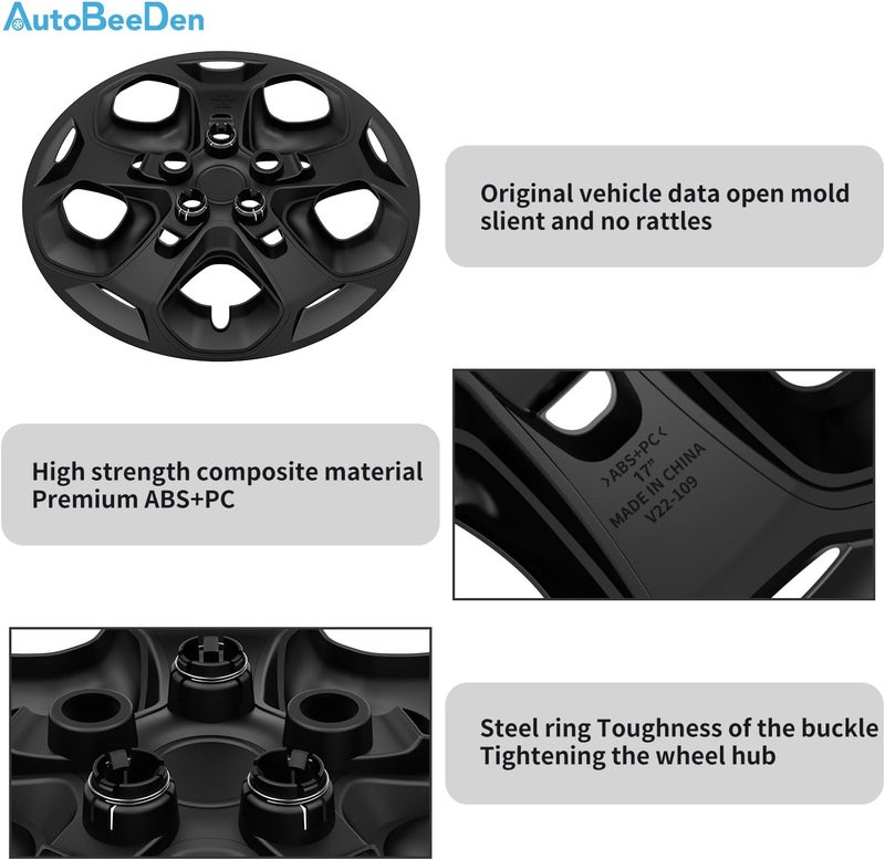 AutoBeeDen 4-Pack Hubcaps Wheel Covers for Ford Fusion 2010-2012, 17 Inch, Black - Image 4