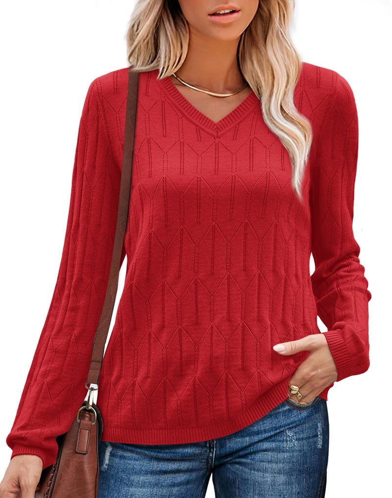 OFEEFAN Red Sweater for Woman Valentine's Day Shirts Going Out Spring Tops Date Night Outfits Long Sleeve Blouses Dressy Casual Fall Fashion 2026 L - Image 4