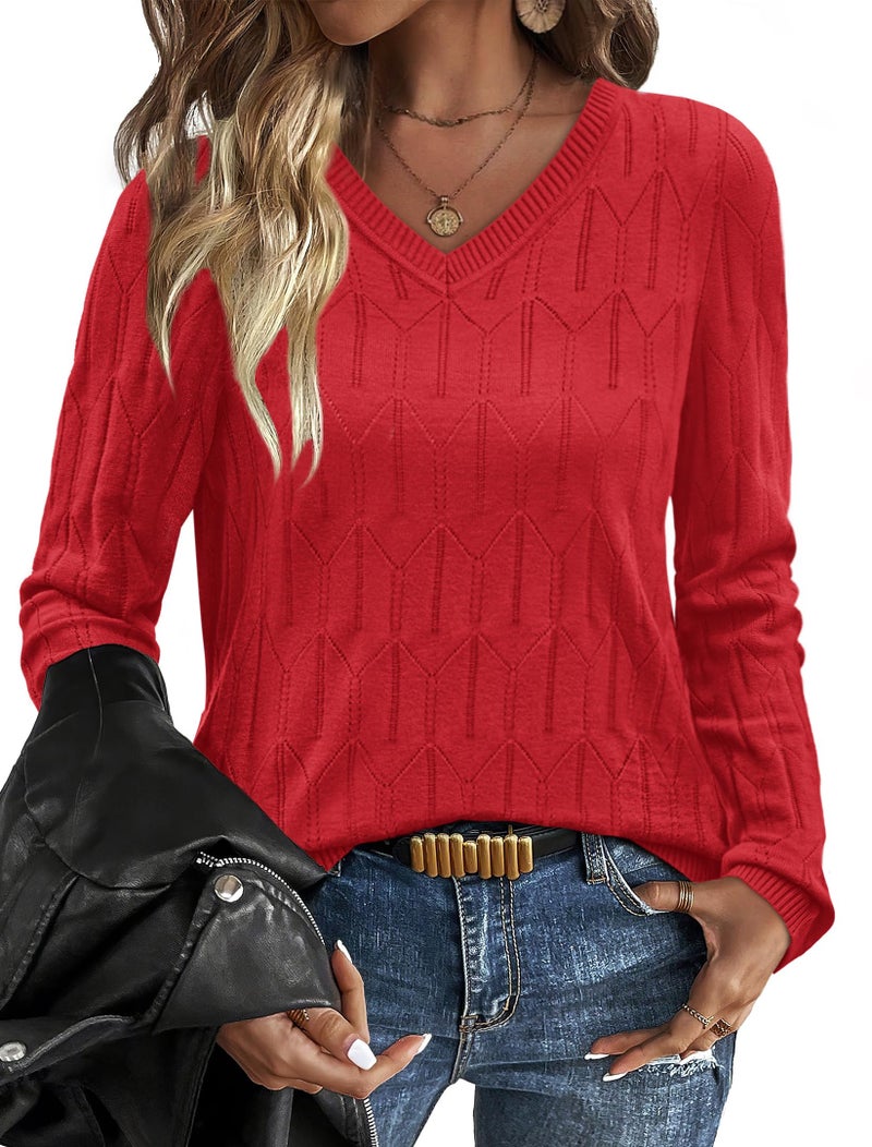 OFEEFAN Red Sweater for Woman Valentine's Day Shirts Going Out Spring Tops Date Night Outfits Long Sleeve Blouses Dressy Casual Fall Fashion 2026 L - Image 1