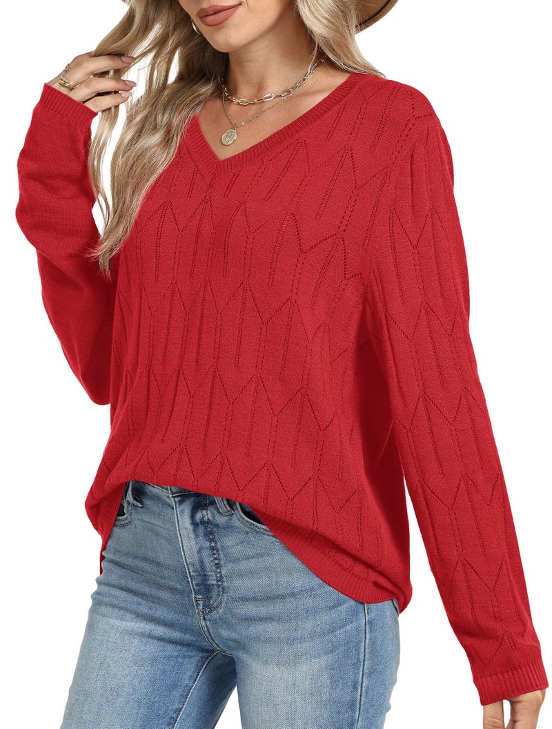OFEEFAN Red Sweater for Woman Valentine's Day Shirts Going Out Spring Tops Date Night Outfits Long Sleeve Blouses Dressy Casual Fall Fashion 2026 L - Image 3