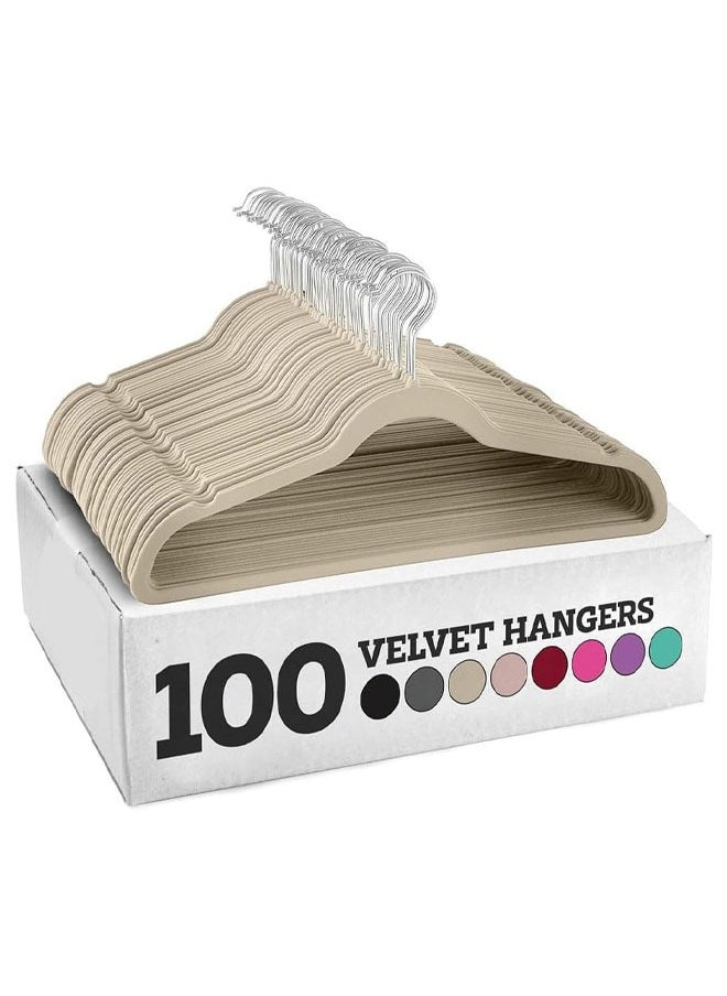 D'HOME 100-Pcs Non-Slip Velvet Hangers - Suit Hangers Ultra Thin Space Saving 360 Degree Swivel Hook Strong and Durable Clothes Hangers Hold Up-to 10 Lbs (100, Ivory)  - Image 1