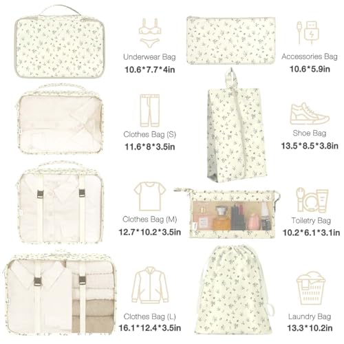 Hatisan 8 Set Packing Cubes for Suitcases Packing Cube with Shoe Cosmetics Clothing and Accessories Bags for Travel Luggage Organizer Women MenGrey Flowers - Image 3