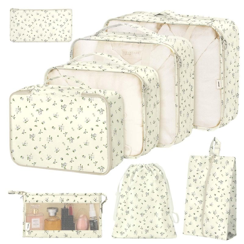 Hatisan 8 Set Packing Cubes for Suitcases Packing Cube with Shoe Cosmetics Clothing and Accessories Bags for Travel Luggage Organizer Women MenGrey Flowers - Image 2