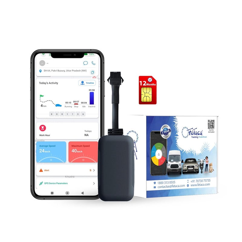 FETACA ® EC08 Wired Hidden GPS Tracker with Real-Time Live Location Tracking with More Than 20+ Features, AI Alerts - Engine On/Off for Car & Bike, Free 12-Month 4G Data SIM and Software Subscription - Image 1