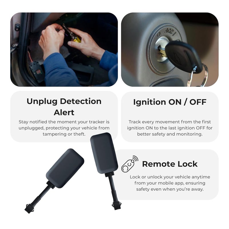 FETACA ® EC08 Wired Hidden GPS Tracker with Real-Time Live Location Tracking with More Than 20+ Features, AI Alerts - Engine On/Off for Car & Bike, Free 12-Month 4G Data SIM and Software Subscription - Image 3