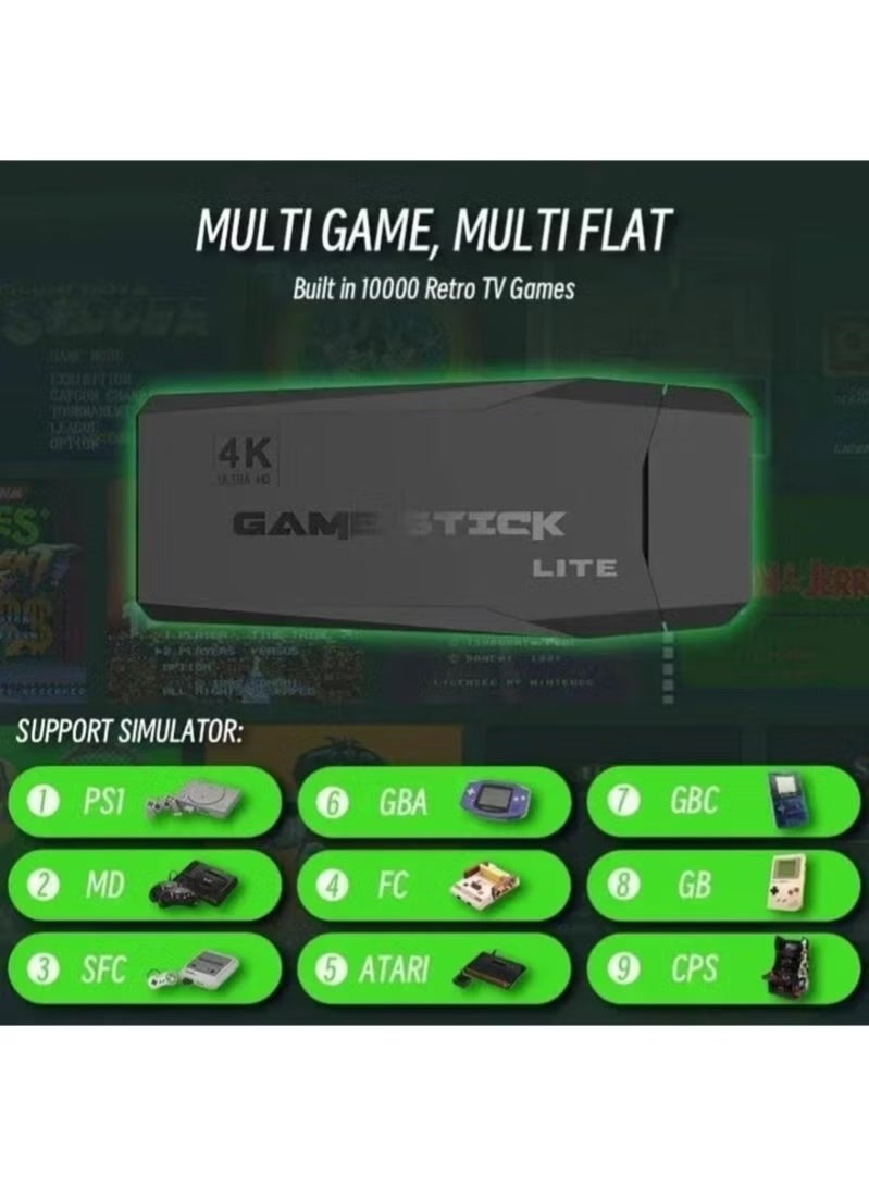 وحدة تحكم ألعاب 4K HD وحدة تحكم ألعاب فيديو 2.4G وحدة تحكم لاسلكية مزدوجة، وحدة تحكم ألعاب تلفزيون كلاسيكية 64 جيجابايت ريترو 10000 عصا ألعاب - Image 5