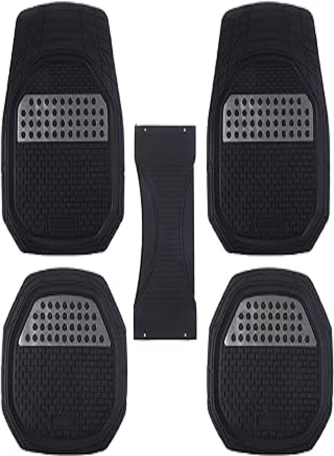 Al Hayah سجادات أرضية مطاطية متينة أمامية وخلفية من الحياة مكونة من 4 قطع للسيارات وسيارات الدفع الرباعي والشاحنات الصغيرة والشاحنات، حماية من جميع الأحوال الجوية، مقاس عالمي، أسود * فضي