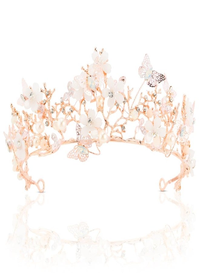 TCOTBE 1 Pack Bride Wedding Butterfly Flower Crowns and Tiaras Baroque Queen Crown Bridal Butterfly Tiara Crystal Bridal Headpiece Prom Costume Party Hair Accessory for Women and Girls - Image 1