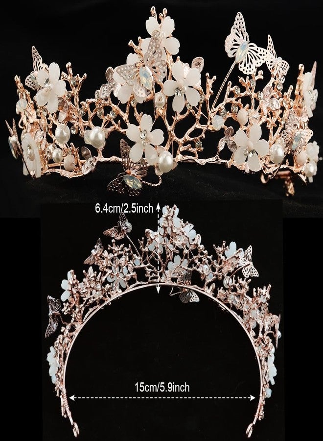 TCOTBE 1 Pack Bride Wedding Butterfly Flower Crowns and Tiaras Baroque Queen Crown Bridal Butterfly Tiara Crystal Bridal Headpiece Prom Costume Party Hair Accessory for Women and Girls - Image 5