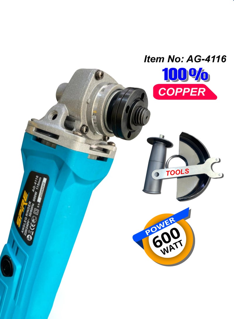 Spire Angle Grinder Cutter Machine Premium Quality 600W For Metal Grinding & Cutting, Self Locking Cap 220-240V/50-60Hz  - Image 2