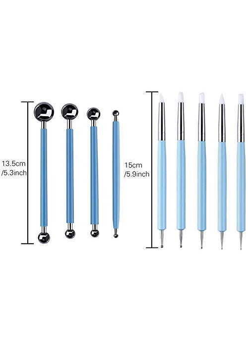 Oytra Oytra 9 Piece Ball Tool Silicone Shaper 4mm Chisel Tips and Dotting Tools Combo for Clay and Cake  - Image 2