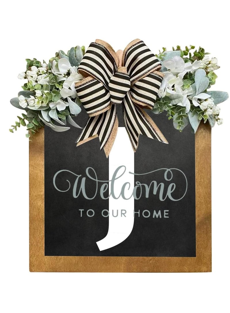 Bluejw Welcome Sign Creative Bowknot Letter Wreath In Front Of The Door Outdoor Decoration Props For The Courtyard 30x35CM - Image 1