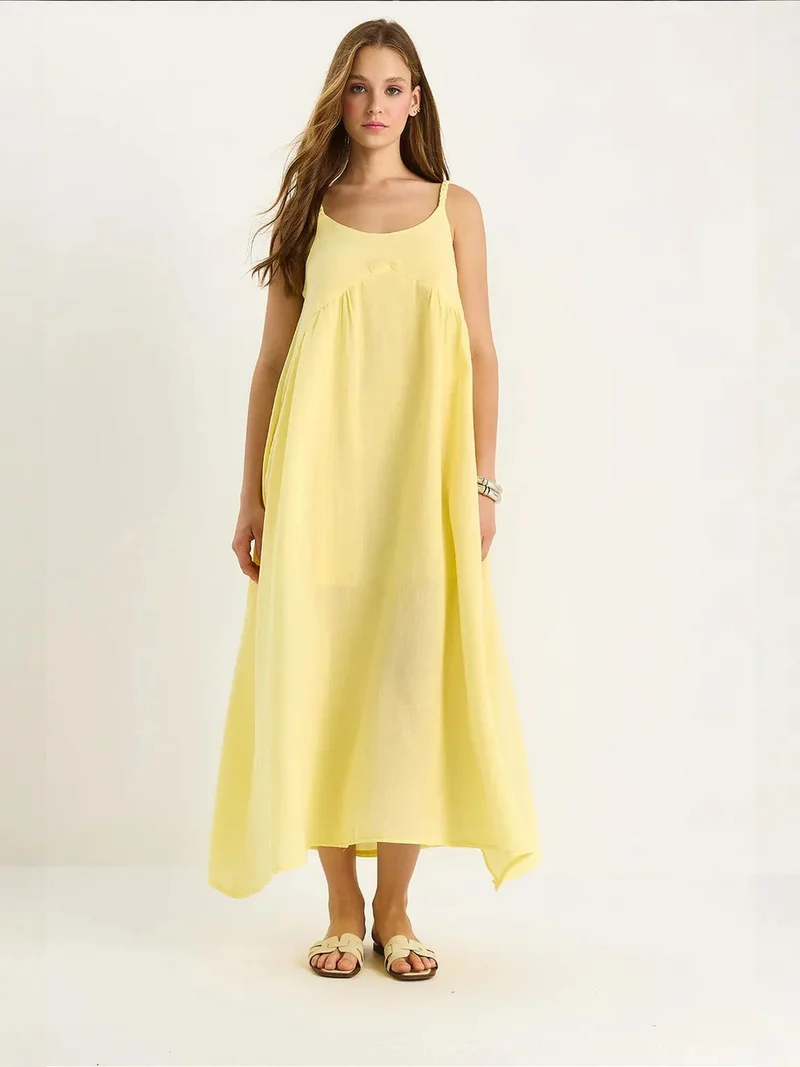 Bianco Lucci LUCCI Textured Muslin Midi Dress with Pocket