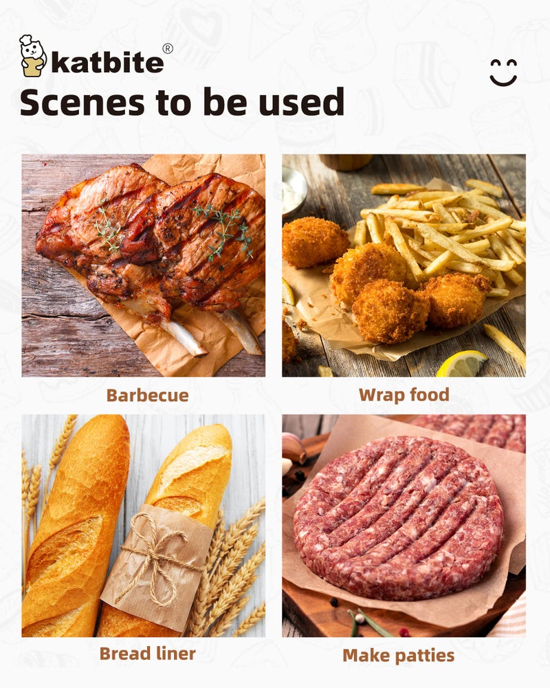 Katbite 300Pcs 6x6 Inches Patty Paper, Burger Patty Paper, Unbleached Parchment Sheets, Heavy Duty & Non-Stick, Squares for Seperating Patty, Cookies, Storing Foods Wrapping Candies - Image 4