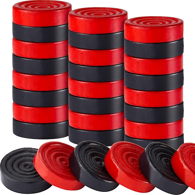Skylety 72 Pcs Wooden Checkers Pieces 1.06 Inch Checkers Pieces Only Stackable Ridge in Drawstring Storage Pouch for Backgammon(Red, Black) - Image 1