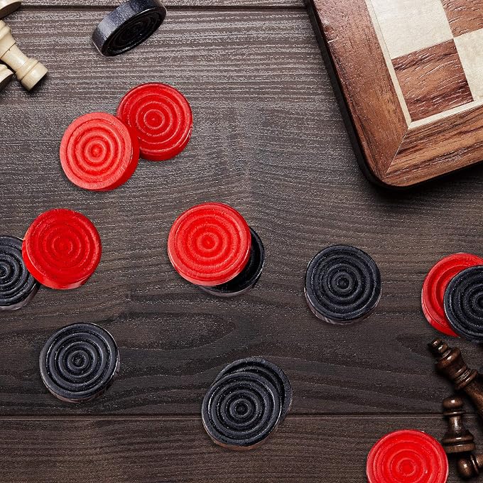 Skylety 72 Pcs Wooden Checkers Pieces 1.06 Inch Checkers Pieces Only Stackable Ridge in Drawstring Storage Pouch for Backgammon(Red, Black) - Image 2