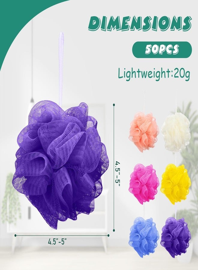 Siifert 50 Pieces Bath Sponge Shower Loofahs Bulk Bath Luffas Exfoliating Body Scrubber Pack Colorful Mesh Balls Travel Cleaning Wash Puff Bathing Accessories for Kids Women Men Body Wash, 6 Colors - Image 2