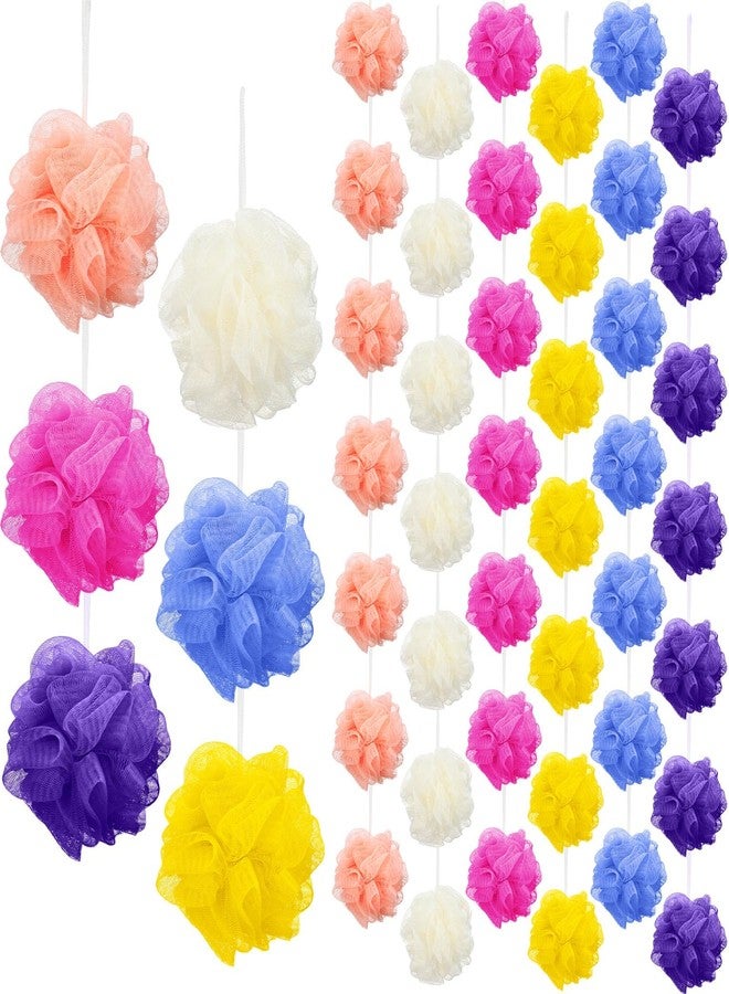Siifert 50 Pieces Bath Sponge Shower Loofahs Bulk Bath Luffas Exfoliating Body Scrubber Pack Colorful Mesh Balls Travel Cleaning Wash Puff Bathing Accessories for Kids Women Men Body Wash, 6 Colors - Image 1